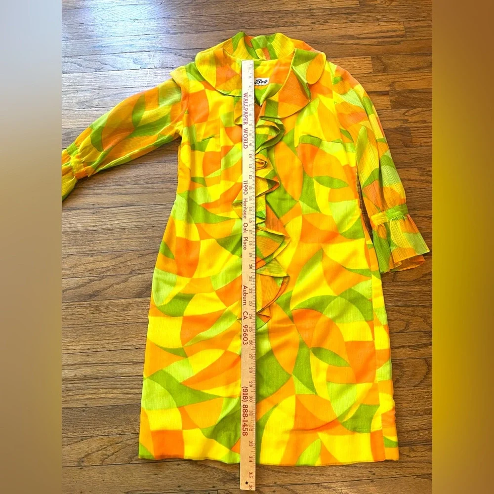 Vintage Mr. Bob of California Color Pop Ruffle Front Midi Dress - Picture 11 of 11